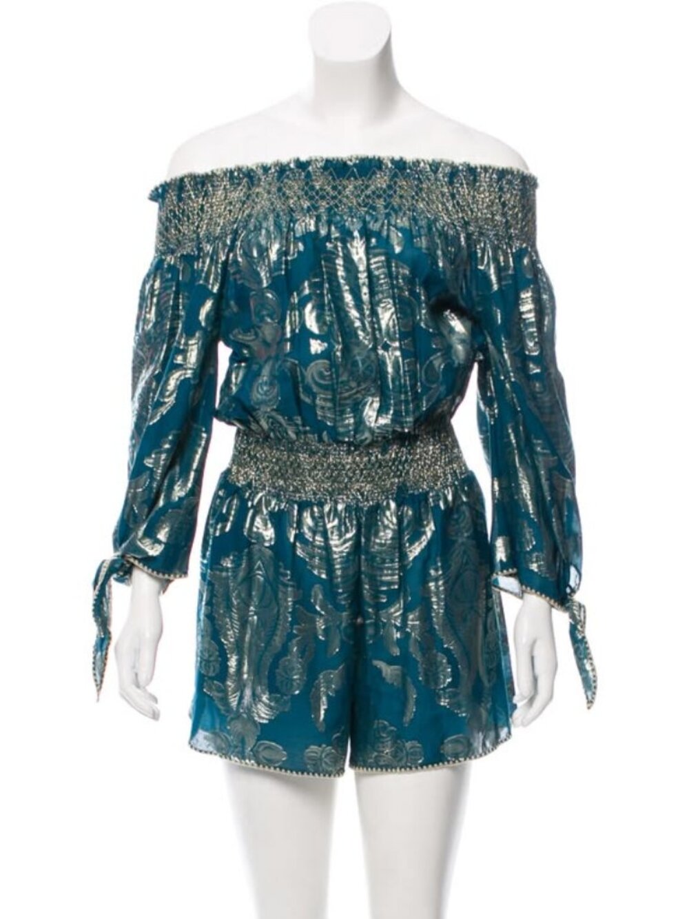 Rachel Zoe Patrice Metallic Off Shoulder Elastic Waist Romper XS/S